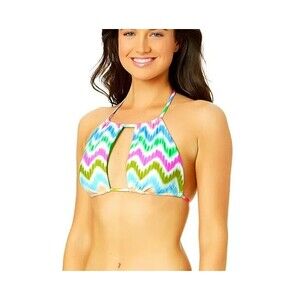 Hurley Size Medium Zig-Zag Print Reversible Center Cutout Bikini Halter Top NEW
